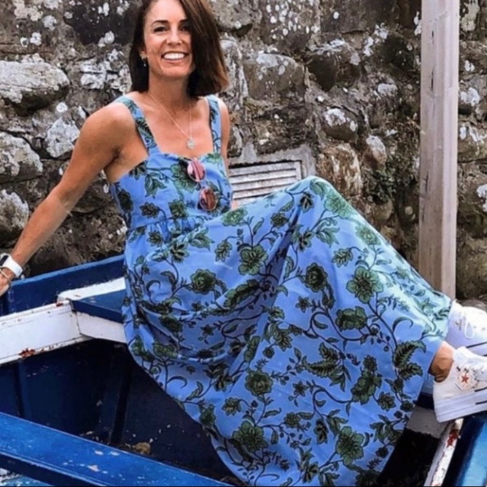 Zara Blue and Green Floral Maxi Dress